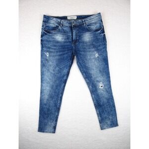 Akademiks Jeanius Jeans Mens Size 38 x 32 Blue Denim Tapered Mid Rise Acid‎ Wash